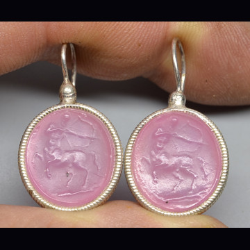 Silver earrings glass cameo Centaur 6.69 gr.